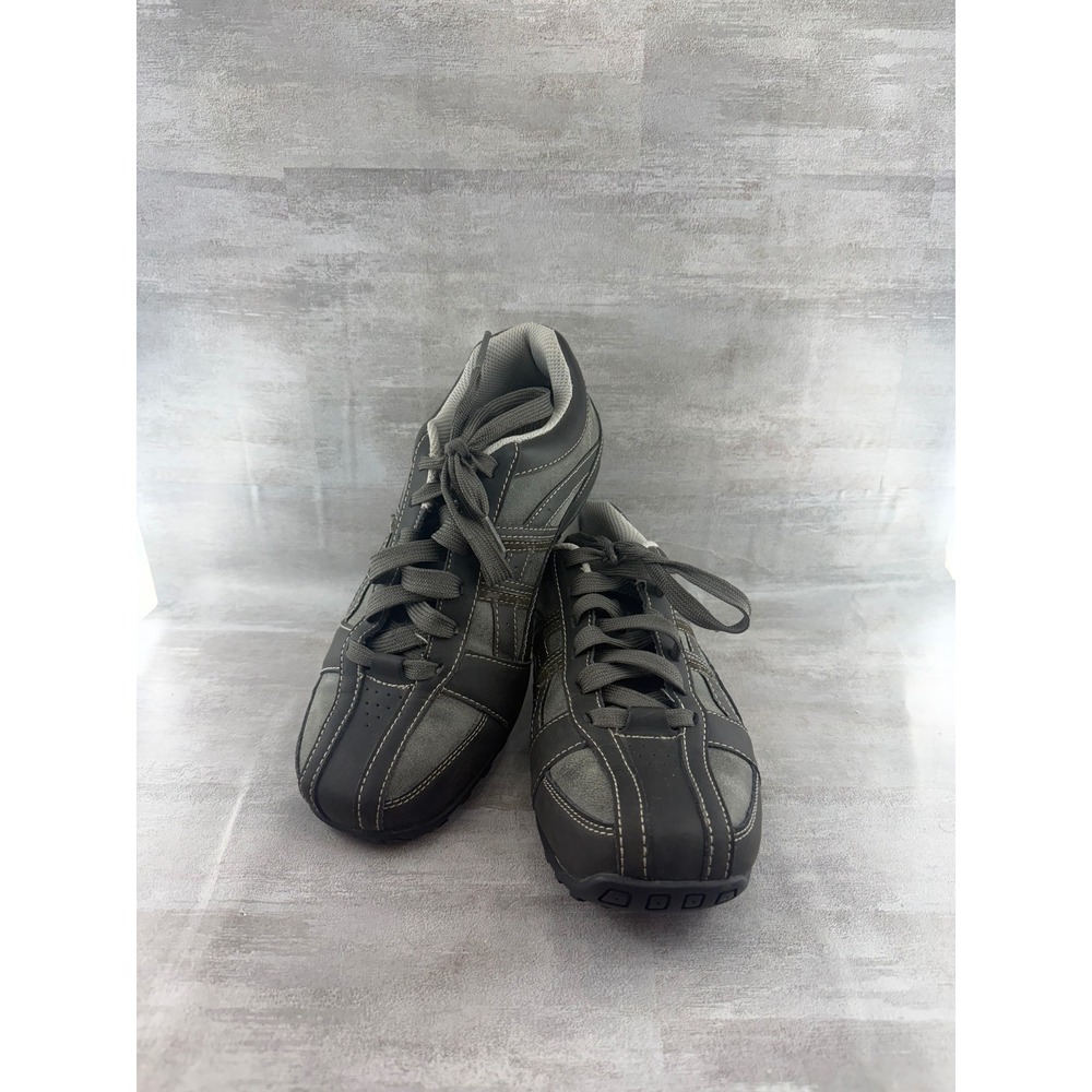 Skechers 64455 Men Charcoal Gray Leather Memory Foam Casual Sneakers Size 7.5